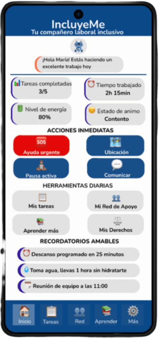 Pantalla de inicio de la aplicación IncluyeApp.