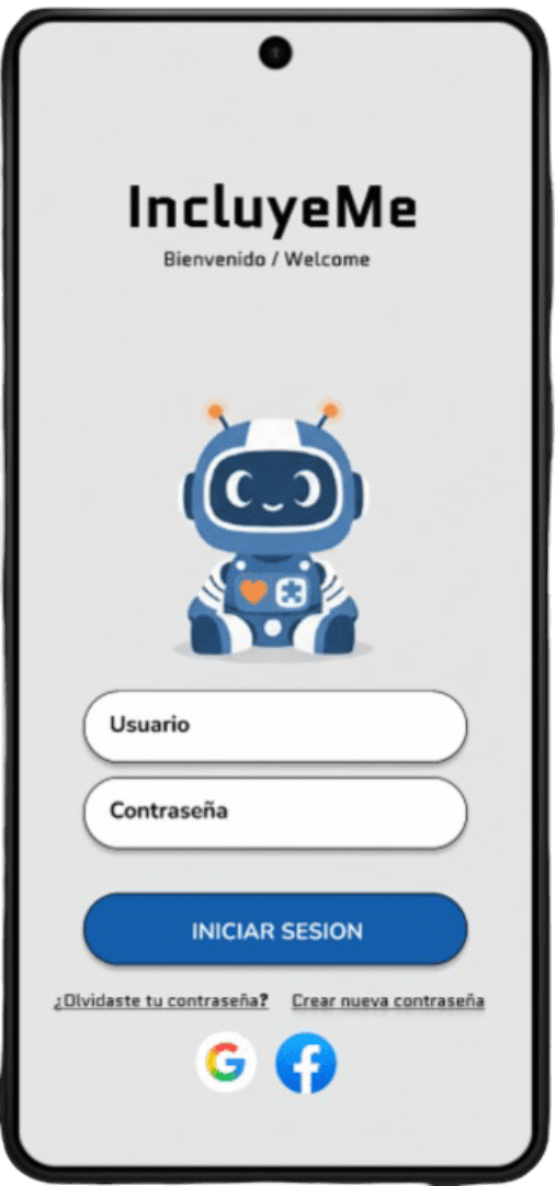 Pantalla de login con opciones de accesibilidad.